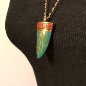 Turquoise & Coral horn necklace